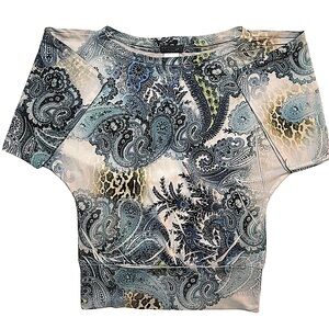 Fresh Batwing Top Paisley Print Short Sleeve Banded Hem Blouse Lightweight Small